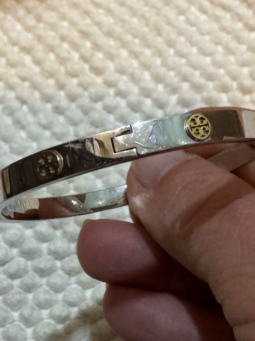 Tory Burch Silver-Tone Logo Bangle Bracelet - Picture 2 of 7